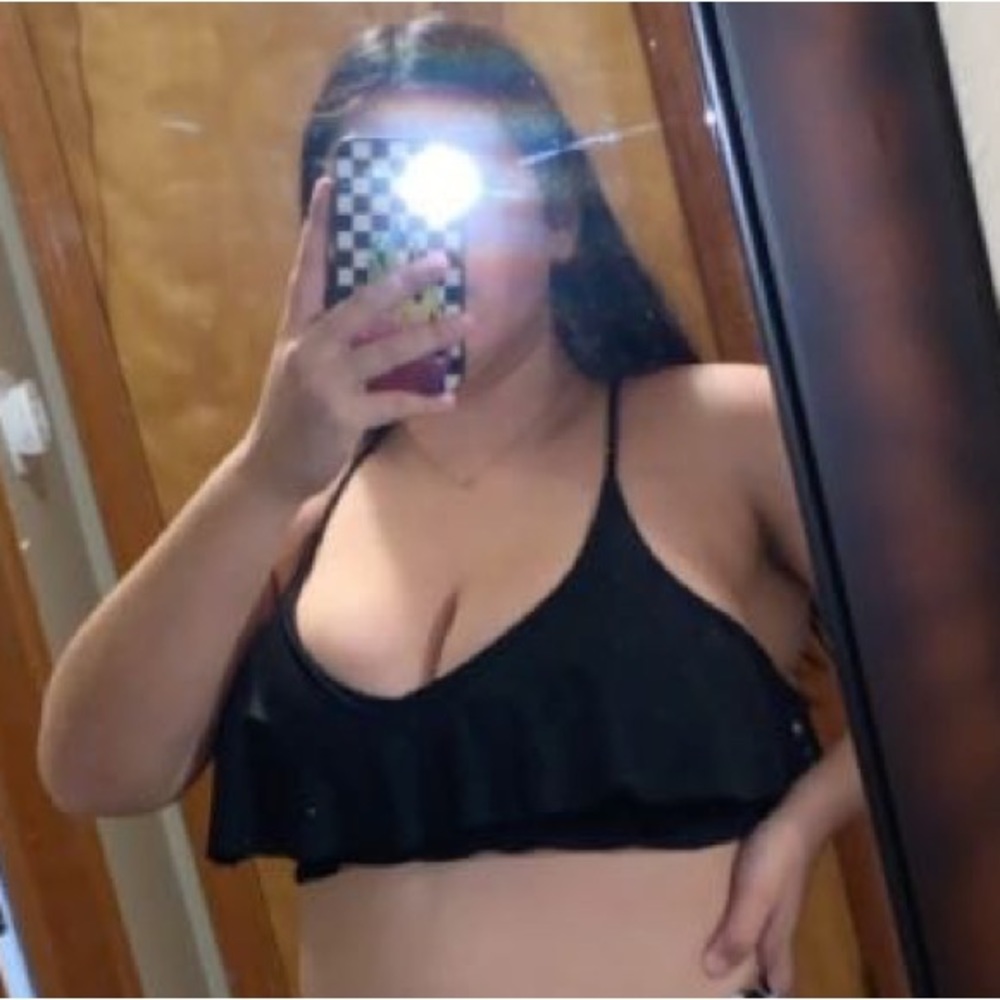 black two tiered flowy bikini top